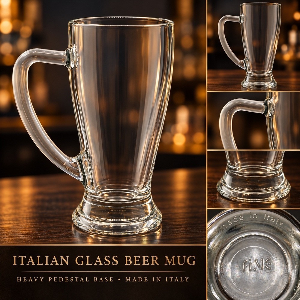 Fidenza Vetraria Bormioli Rocco Fido Glass Beer Mug 0.4L Made in Italy Pedestal